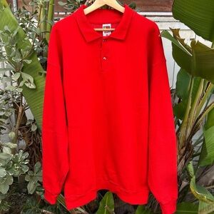 Vintage 1990s Fruit of the Loom Heavy Cotton Red Polo Sweatshirt XXL